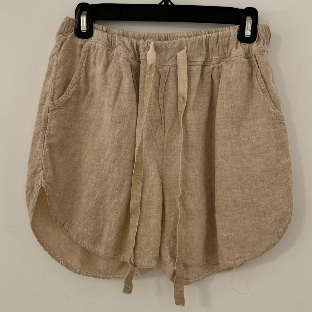 ONE OATMEAL LINEN SHORTS